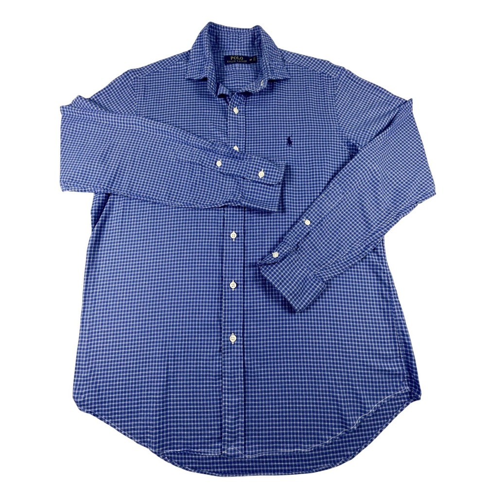 Polo Ralph Lauren Button Down Mens M Blue Gingham Check Long Sleeve Pony Logo